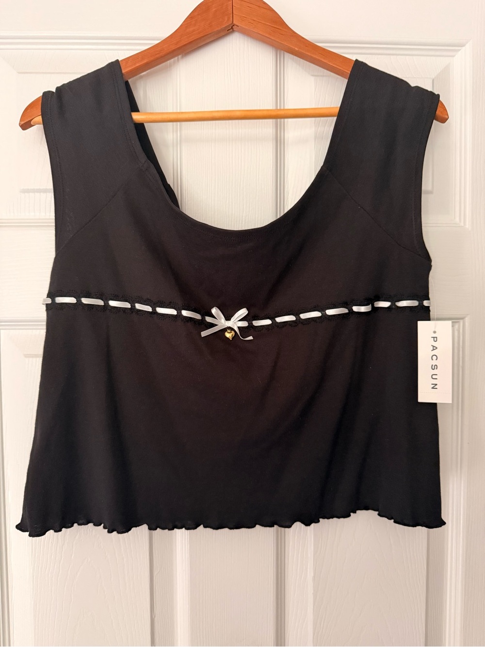PacSun Black Crop Top with Ribbon Detail